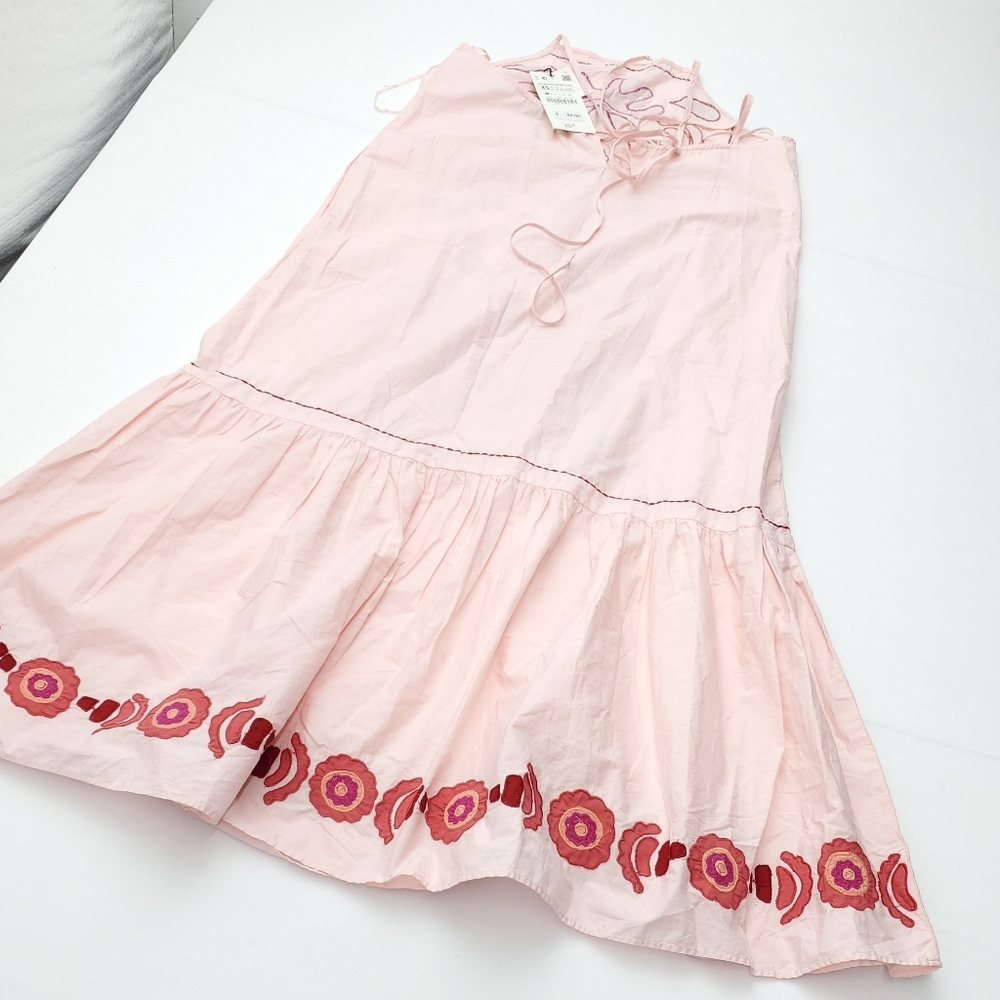 NEW Zara Limited Edition Vibrant Floral Embroidered Cotton Summer Dress Pink XS - Picture 7 of 10